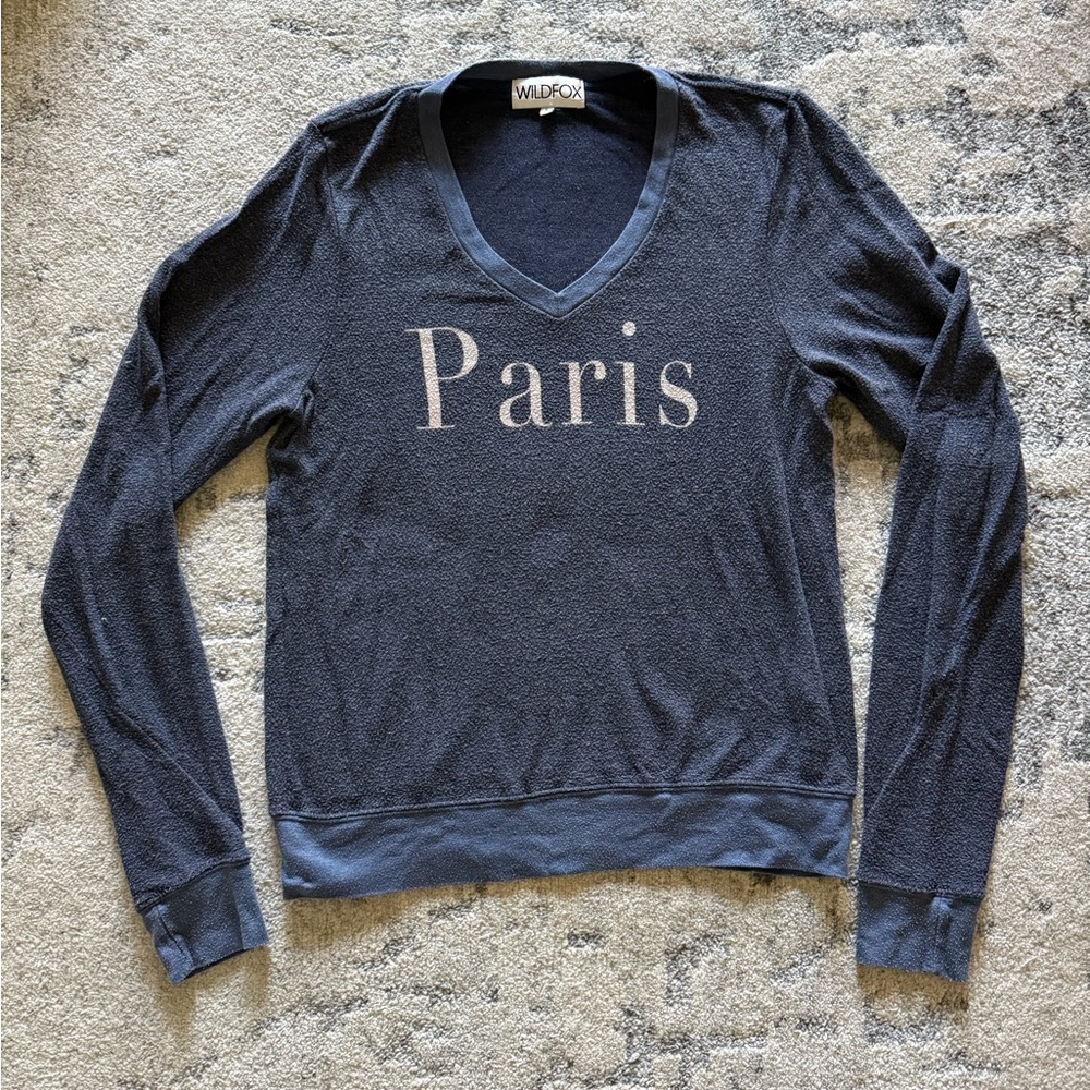 Wildfox Navy 'Paris' V-Neck Sweater
